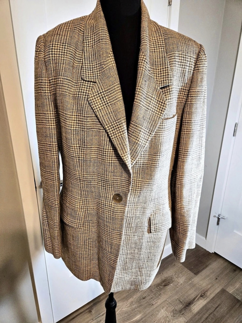Vintage Linda Allard Ellen Tracy 100% Linen Plaid Blazer Jacket Size 10